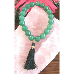 New Natural Green Aventurine Good Luck Beaded Cuff Bracelet w/ Tassel